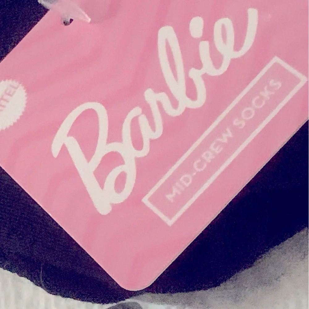 Barbie Crew Socks sz 6-10 Womens Light Grey and Hot Pink very cute trending NEW